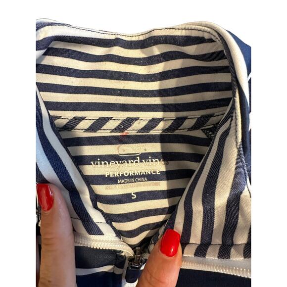 Vineyard Vines Performance Deep Bay Stripe Long Sleeve Half Zip Shirt Size S - Picture 4 of 13